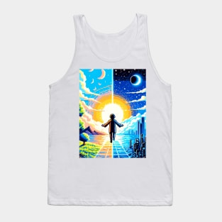 Digital Nature Equilibrium - Serene Pixel Art Landscape Tank Top